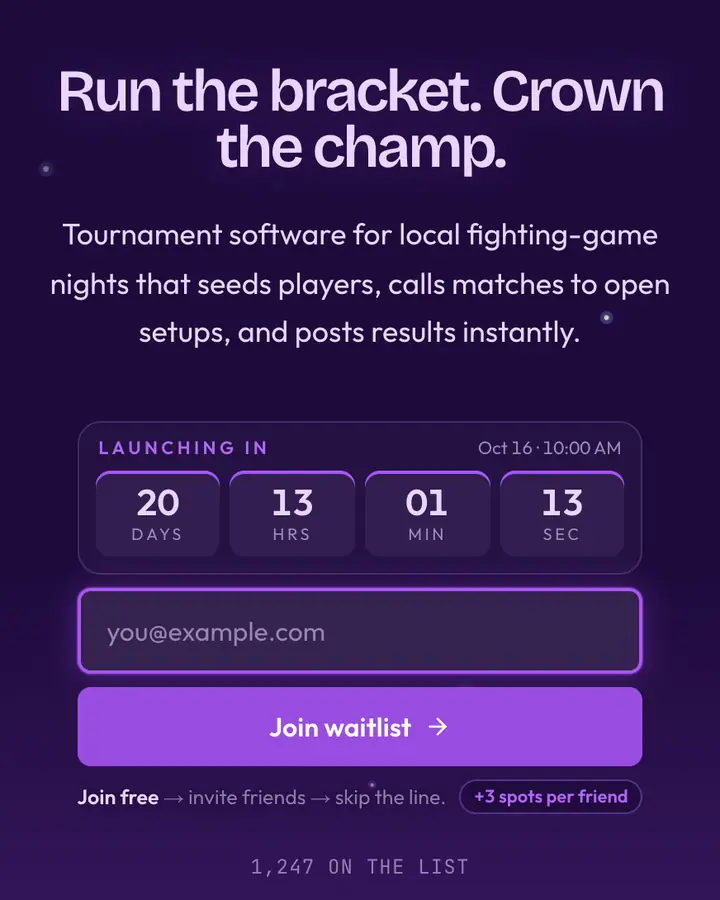 Brawler Purple — Retro & Pixel Art waitlist page template, deep violet background