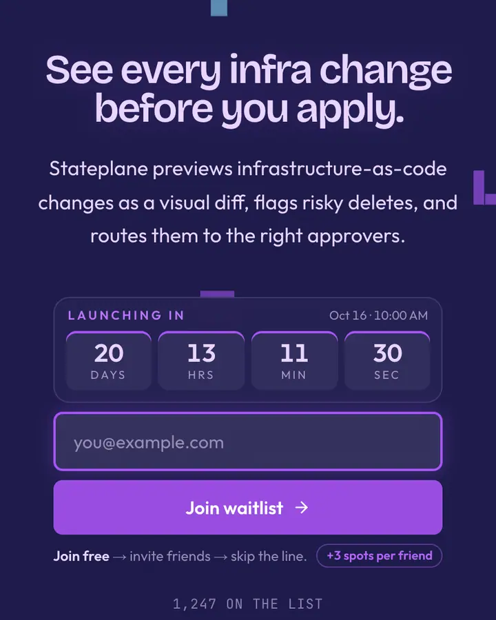 Infra Purple — Tech & SaaS waitlist page template, dark indigo background