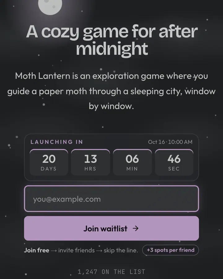 Tomorrow Night — Terminal & Developer waitlist page template, charcoal background