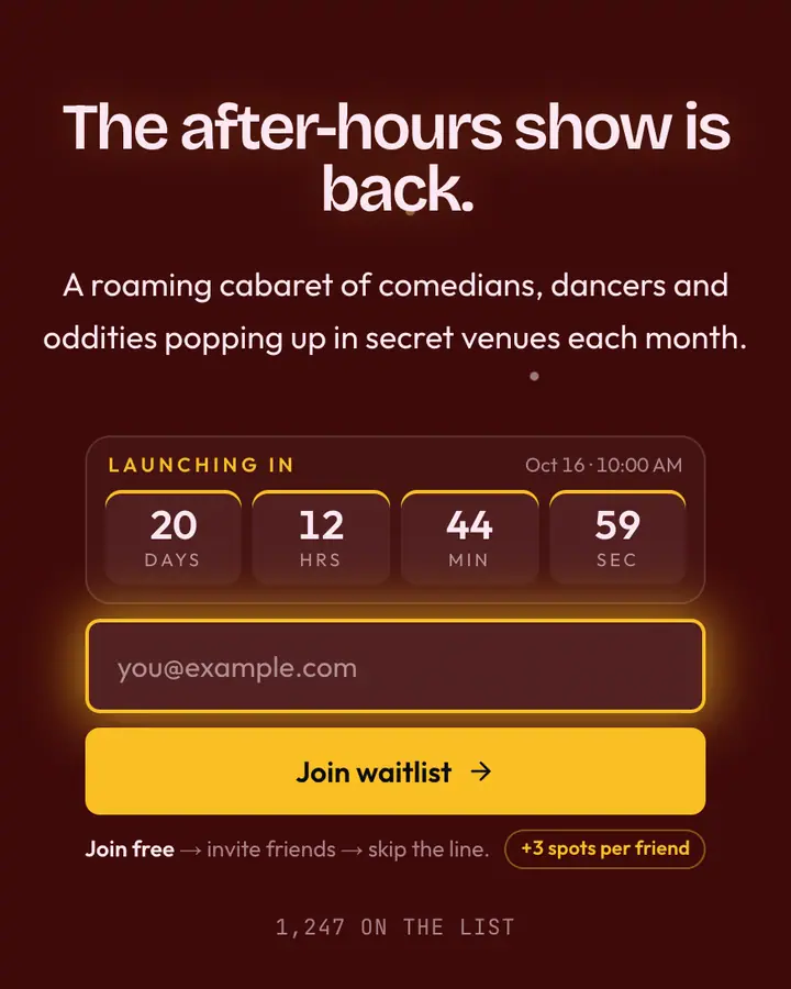 Toulouse Lautrec — Editorial & Abstract waitlist page template, deep red background