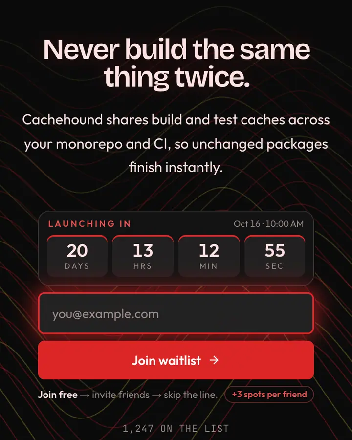 Monorepo Red — Tech & SaaS waitlist page template, near-black background