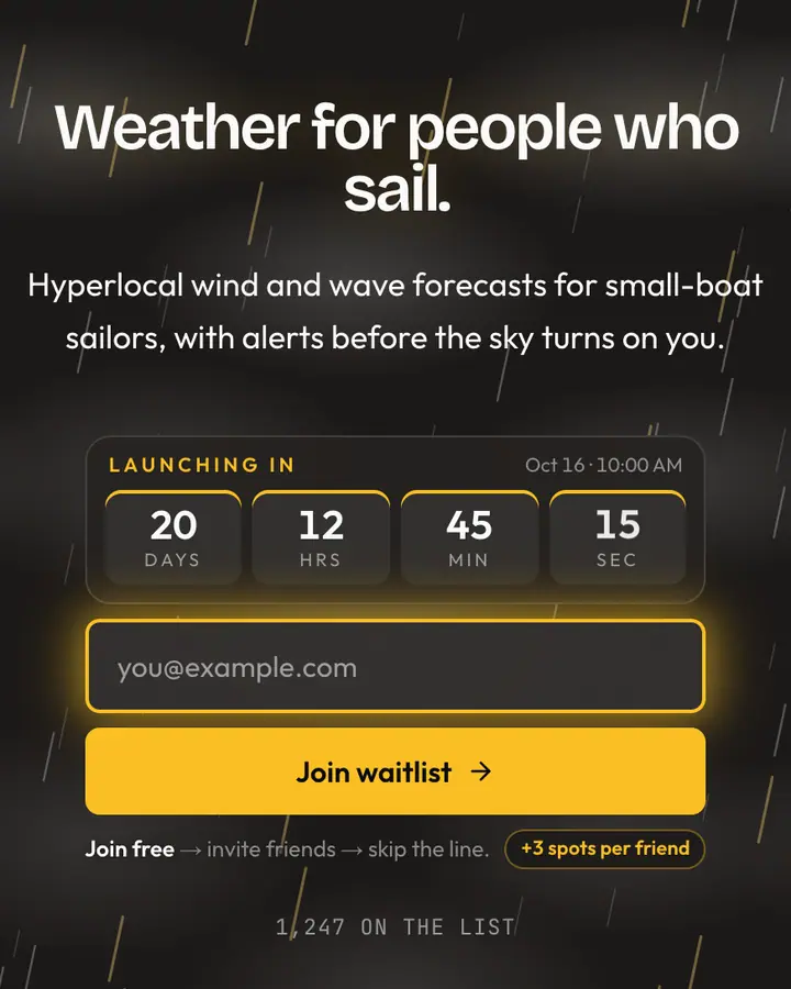 Turner Storm — Editorial & Abstract waitlist page template, charcoal background