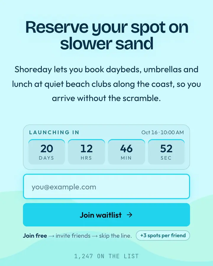 Turquoise Dream — Vaporwave waitlist page template, pale cyan background