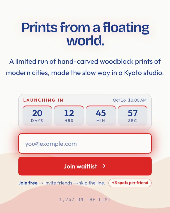 Ukiyo-e — Editorial & Abstract waitlist page template, white background