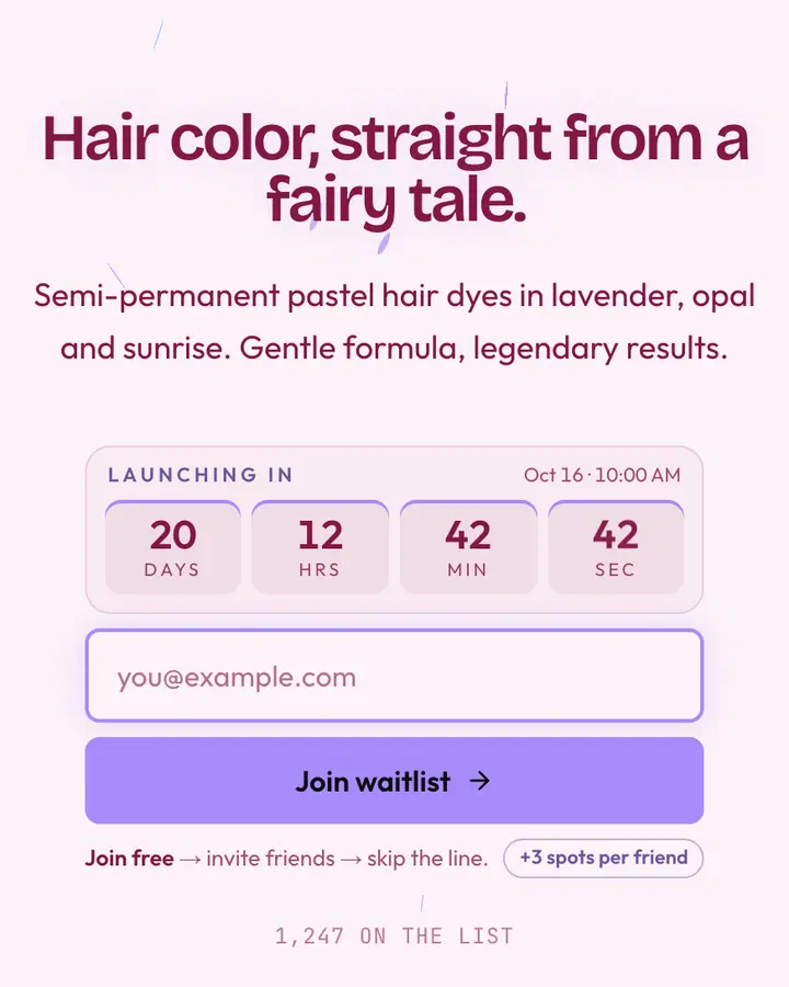 Unicorn Bloom — Fantasy waitlist page template, pink-tinted white background