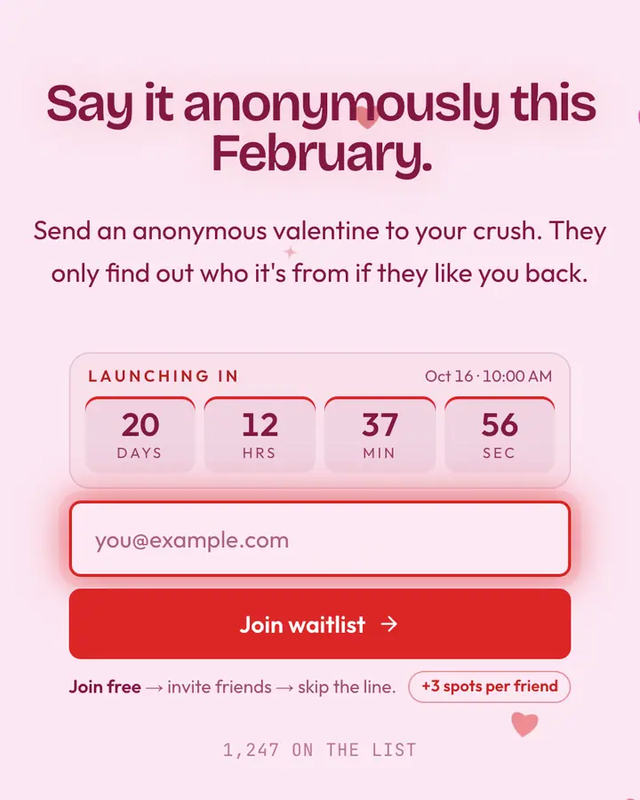 Valentine's Pink — Holiday & Seasonal waitlist page template, pale pink background