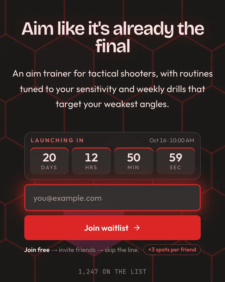 Tactical Red — Retro & Pixel Art waitlist page template, charcoal background
