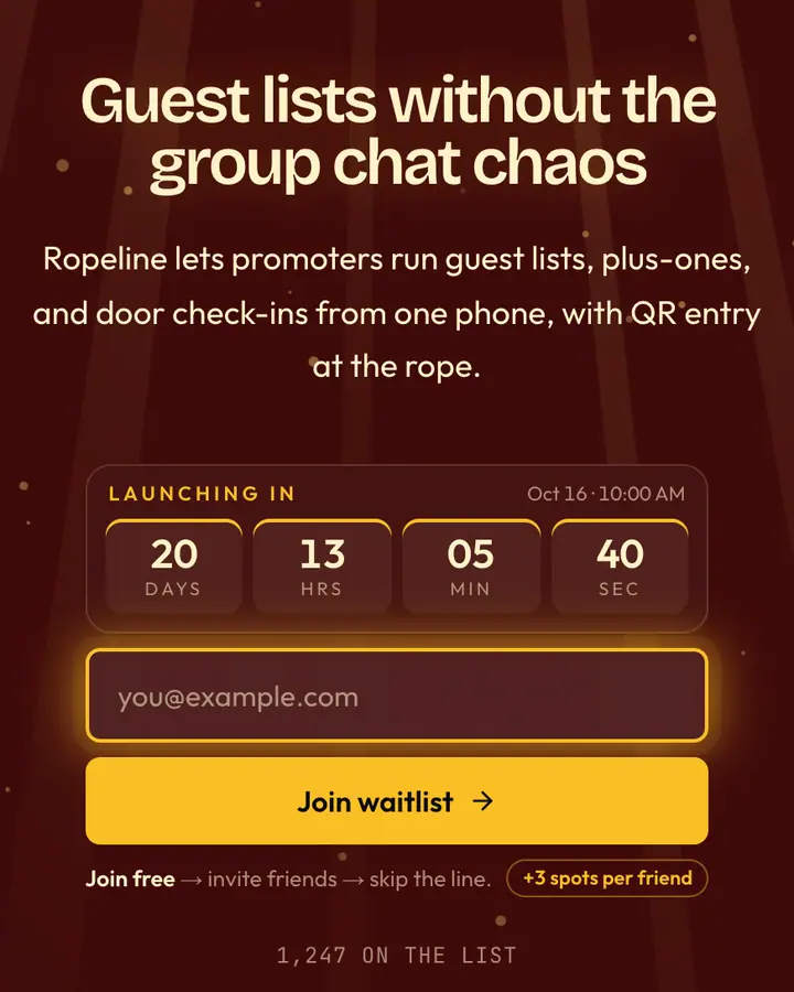 Velvet Rope — Luxury waitlist page template, deep red background