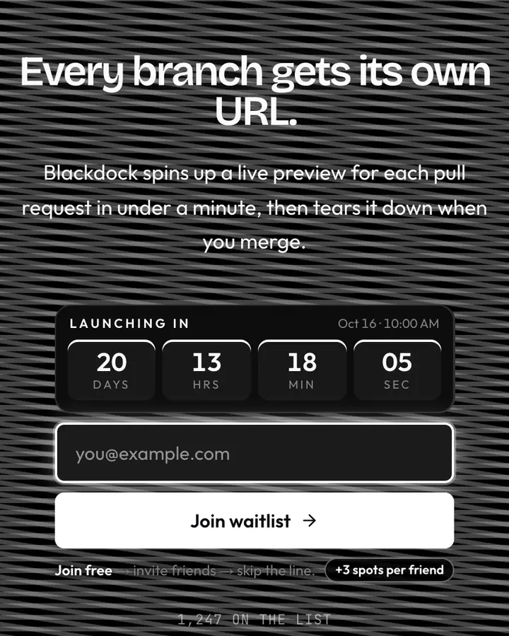 Ship Black — Tech & SaaS waitlist page template, near-black background