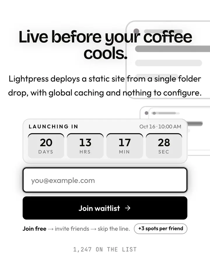 Deploy White — Tech & SaaS waitlist page template, white background