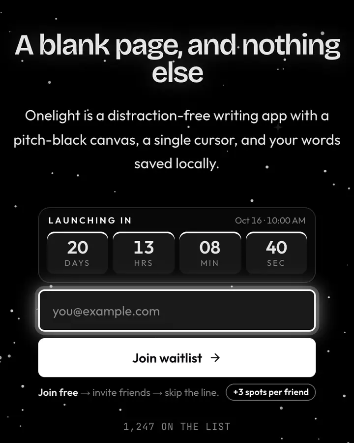 Void Space — Cyberpunk & Sci-Fi waitlist page template, near-black background
