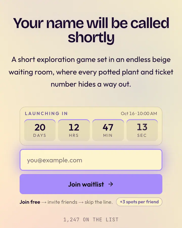 Waiting Room — Vaporwave waitlist page template, cream background