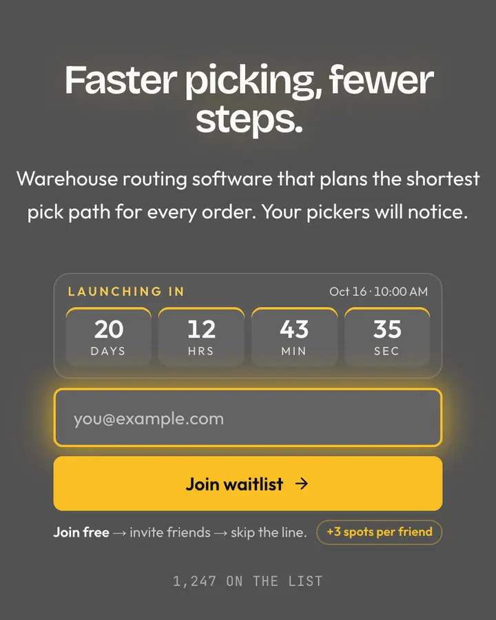 Warehouse Floor — Industrial & Brutalist waitlist page template, dark gray background