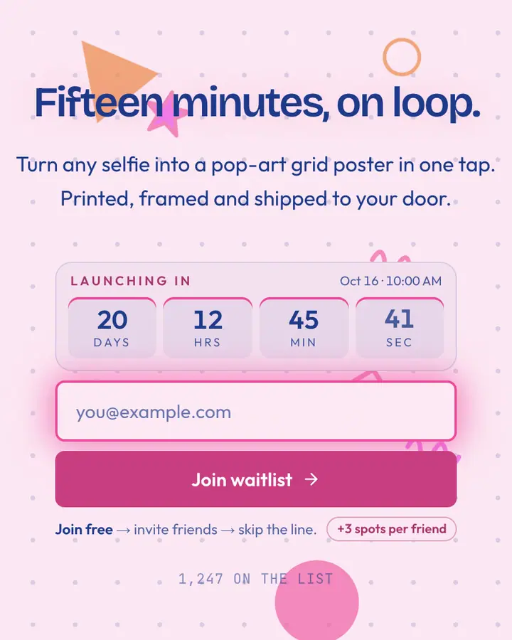 Pop Silkscreen — Editorial & Abstract waitlist page template, pale pink background