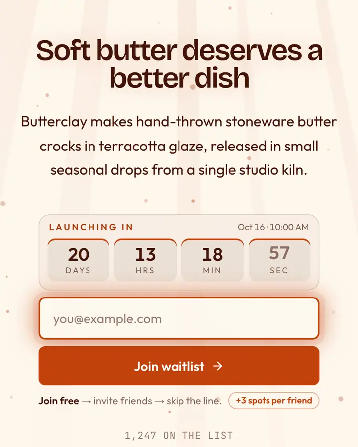 Warm Cream — Minimal waitlist page template, orange-tinted white background