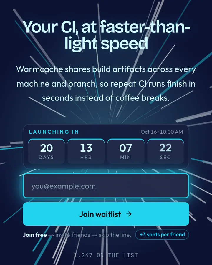 Warp Core — Cyberpunk & Sci-Fi waitlist page template, deep blue background