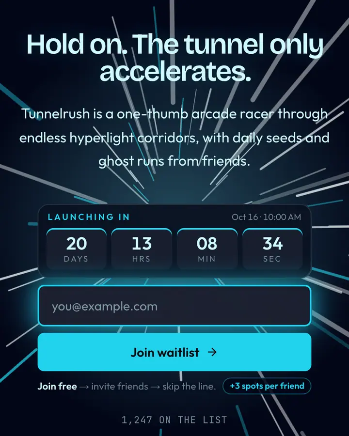 Warp Corridor — Cyberpunk & Sci-Fi waitlist page template, near-black blue background