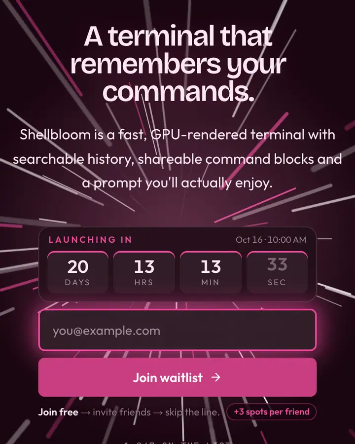 Shell Pink — Tech & SaaS waitlist page template, near-black pink background