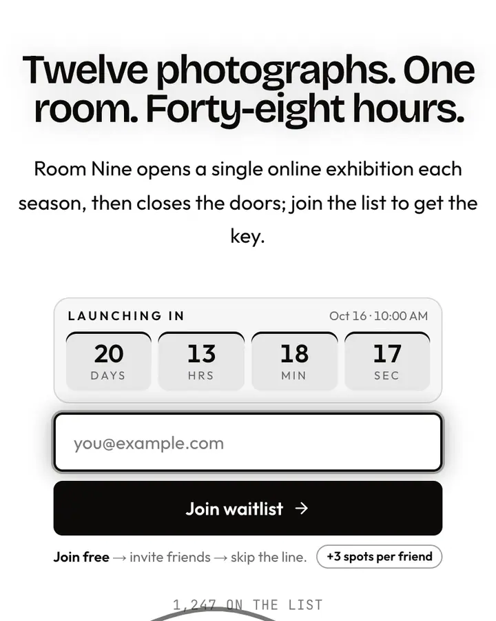 White Room — Minimal waitlist page template, white background