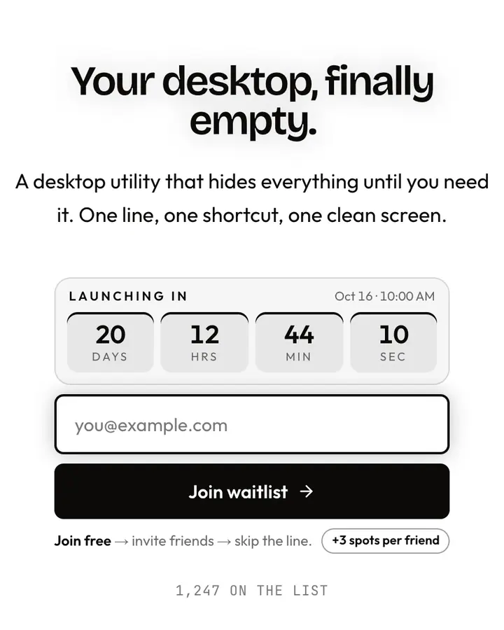 White Void — Black & White waitlist page template, white background