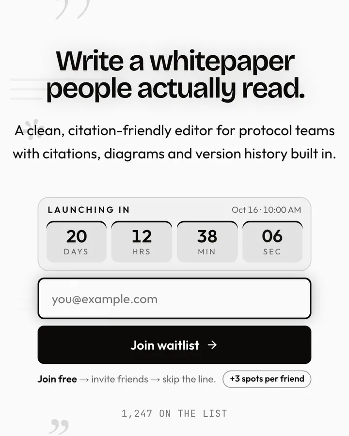 Whitepaper — Crypto & Web3 waitlist page template, white background