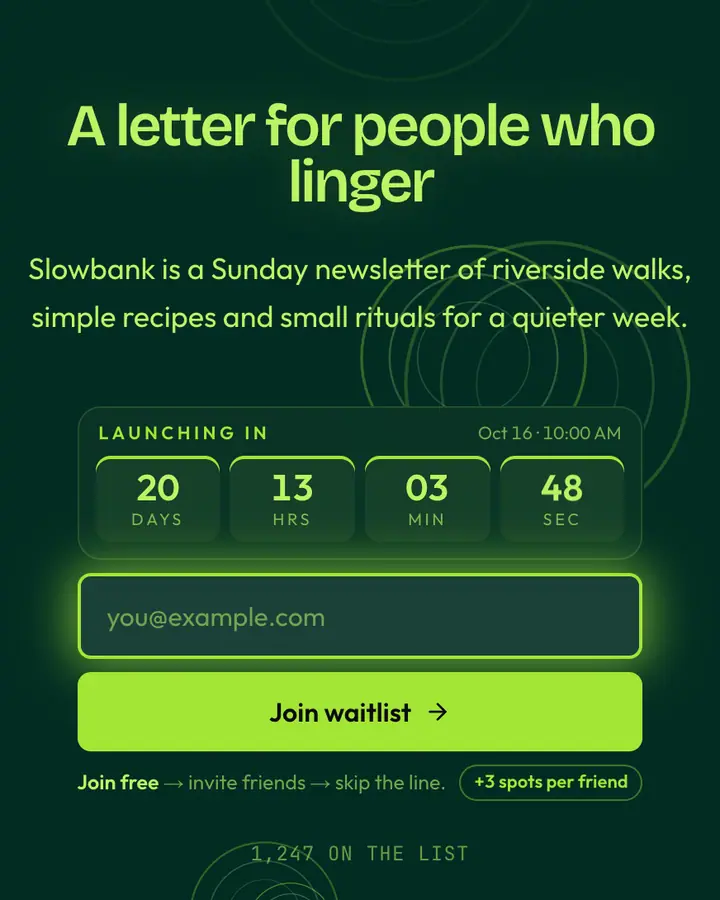 Willow River — Nature & Organic waitlist page template, deep teal background