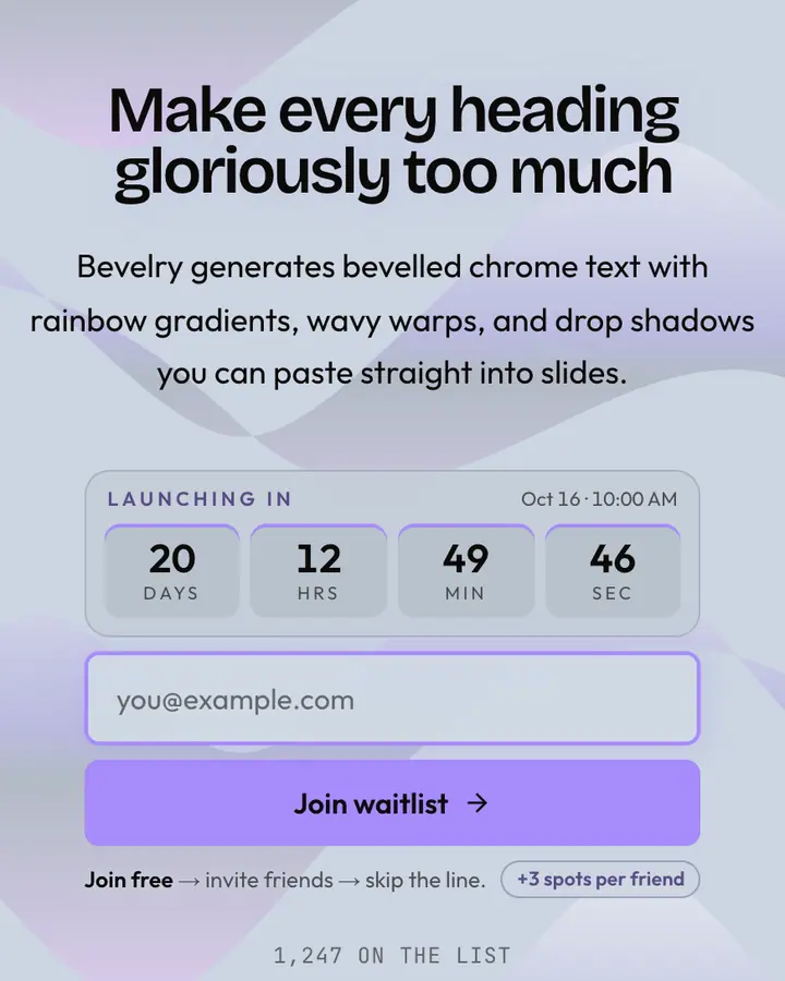 Chrome Text — Y2K waitlist page template, pale sky blue background