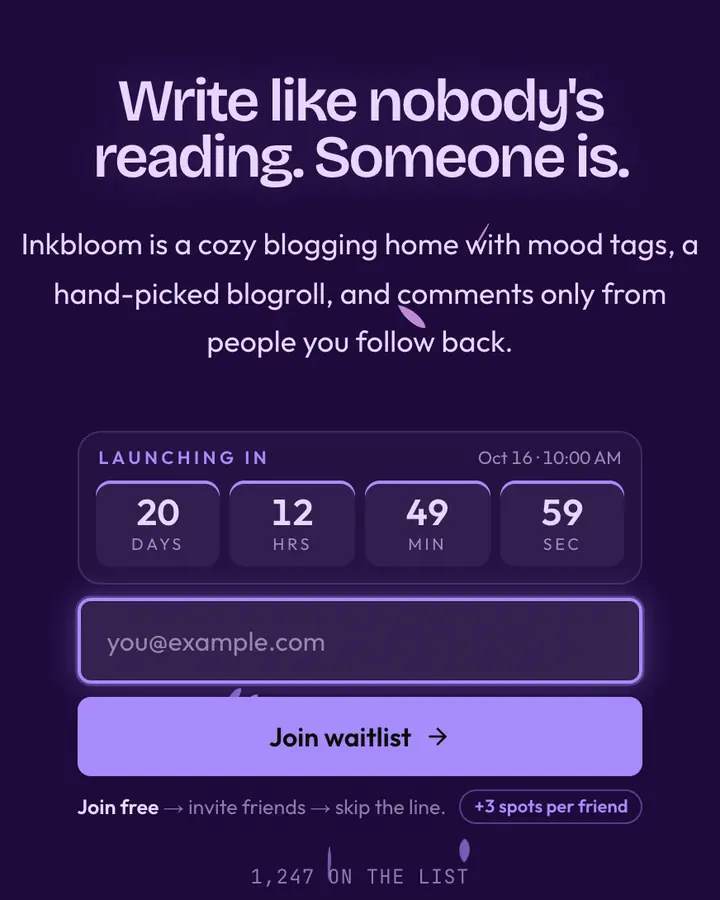 Web Diary — Y2K waitlist page template, deep violet background