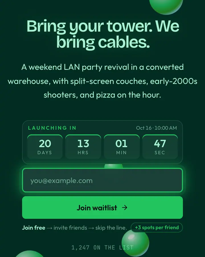 Console Green — Retro & Pixel Art waitlist page template, deep teal background