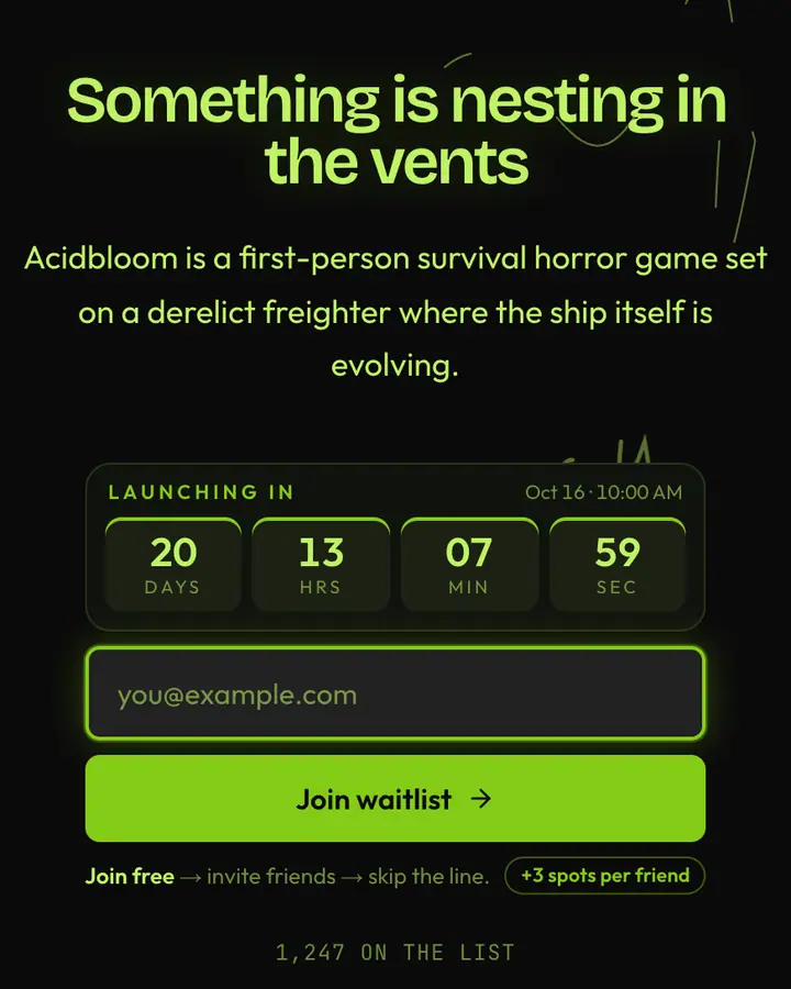 Alien Hive — Cyberpunk & Sci-Fi waitlist page template, near-black background