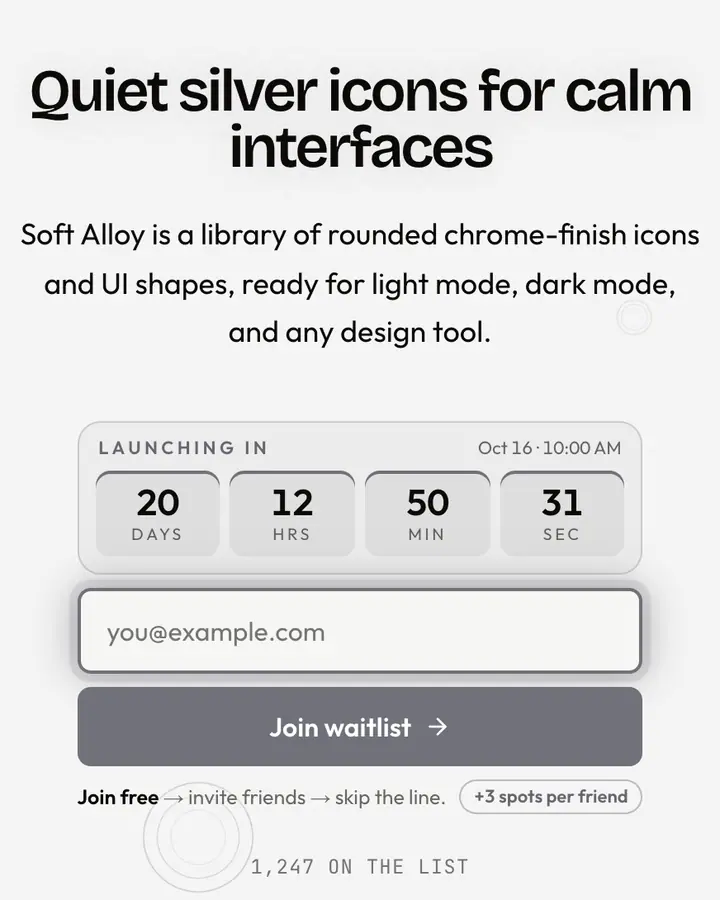 Zen Chrome — Y2K waitlist page template, white background