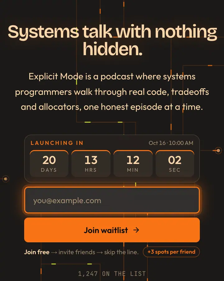 Zig Orange — Tech & SaaS waitlist page template, charcoal background